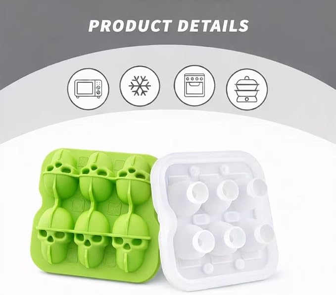 Skull Ice Cube Mold, 6-Cavity Silicone Ice Tray - Image 5