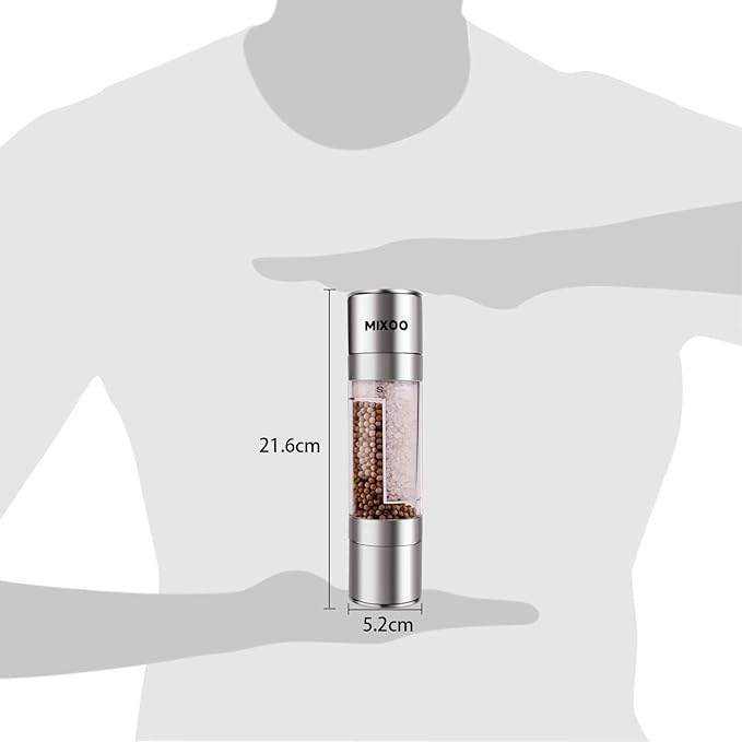 Mixoo Salt and Pepper Grinder - 2 in 1 Manual Stainless Steel Salt Pepper Mill - Image 5