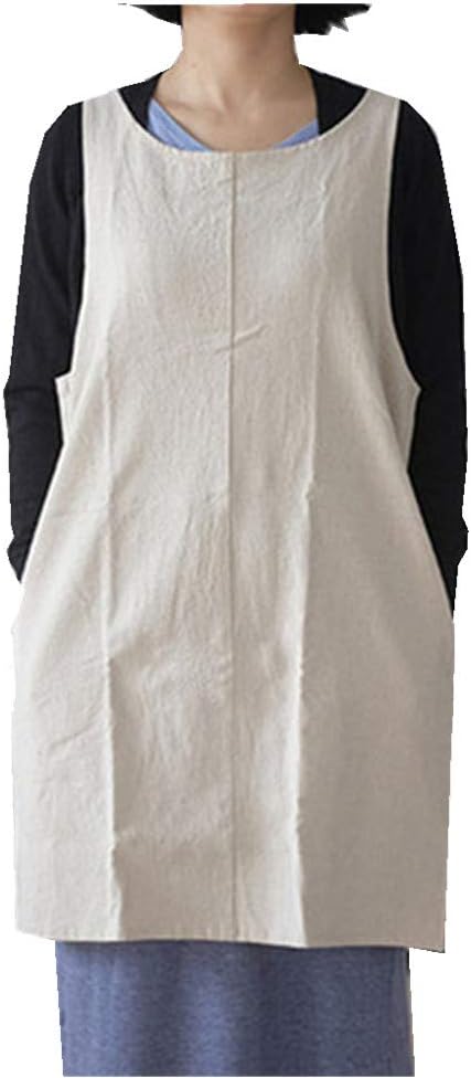 Cotton Linen Japanese Apron Halter Cross Back Bandage X Shape Aprons Two Pockets by AOBBYBBS