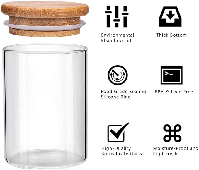 Glass Jars with Bamboo Wooden Airtight Lids 6oz 10oz Spice Jars Food Storage - Image 2