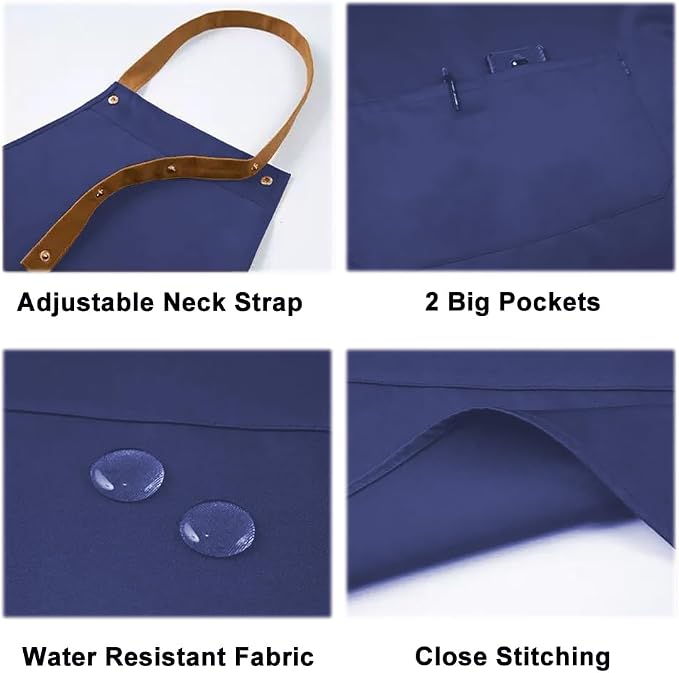 Kitchen Bib Apron with Pockets, Women Men Adjustable Neck Strap Water Resistant - Image 5