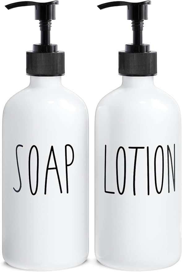 MOMEEMO White Soap Dispenser Bathroom Set, Contains Hand and Lotion Dispenser by MOMEEMO