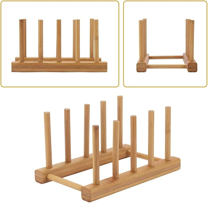 YWSHF 2 PCS Bamboo Wooden Dish Rack Dishes Drainboard Drying Drainer Storage - Image 7