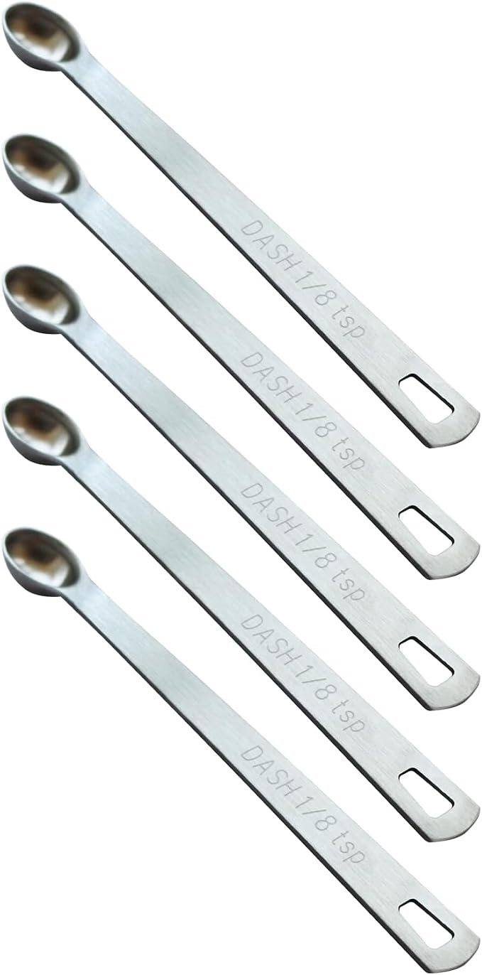 5PCS 1/8 Teaspoon Single Tiny Measuring Spoon, Small Individual Stainless Steel by BERYLER