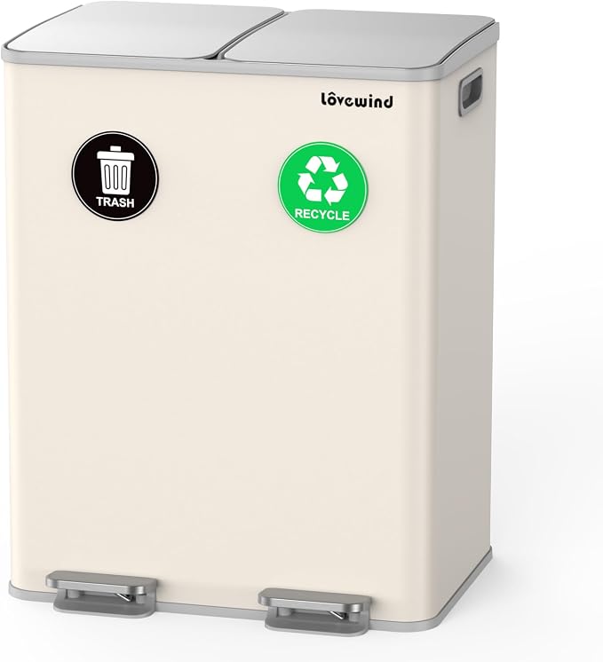 Lovewind Kitchen Trash Can, 2 x 8 Gallon Stainless Steel Trash and Recycle Bin by LOVEWIND