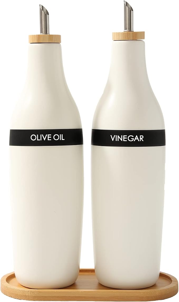 HOMCDALY Olive Oil and Vinegar Dispenser Set, Two 16oz Ceramic Oil Dispenser by HOME