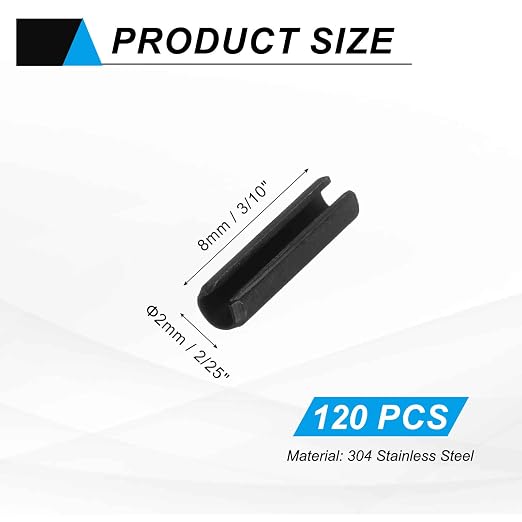 MECCANIXITY 120Pcs Slotted Split Roll Pins 2/25 Inch Dia. 3/10 Inch Length - Image 2