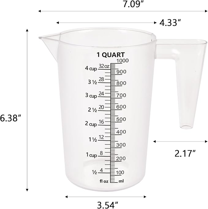 Food-Grade Plastic Measuring Pitcher – 32 Ounce & 4 Cups Measuring Cups - Image 2