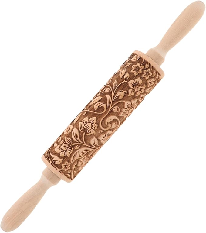 Embossed Rolling Pin for Baking Wooden Pastry Roller by NAMOARLY
