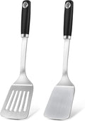 2 Pcs Silicone Stainless Steel Spatulas Set, Metal Spatula Solid & Slotted by Unknown