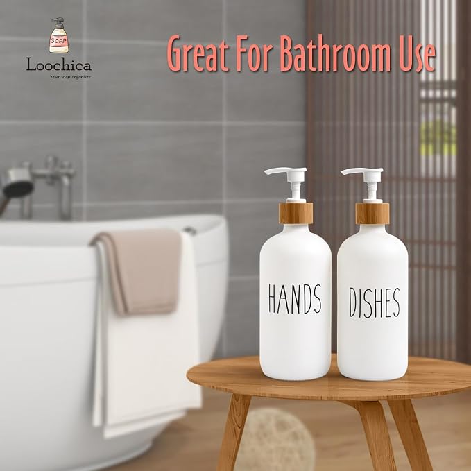 LOOCHICA 2 Pack White Glass Soap Dispenser Set - Image 9