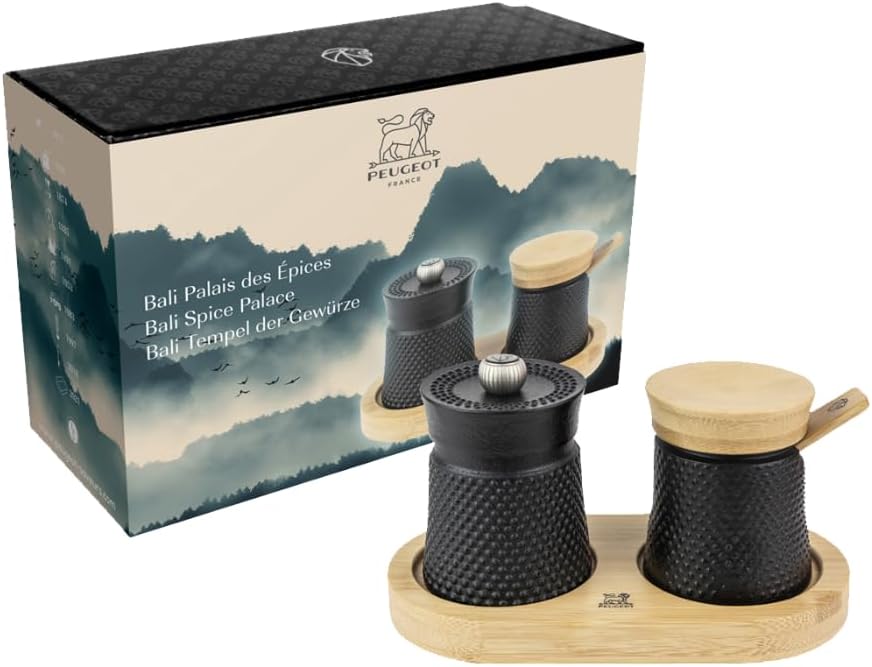 Peugeot Bali Black Cast-Iron Pepper Mill and Salt Cellar. by Unknown