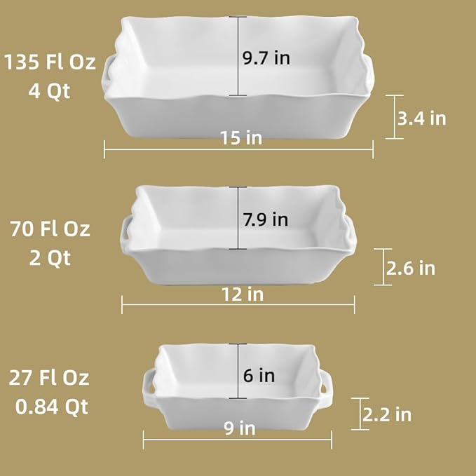 Sweejar Casserole Dishes for Oven, Ceramic Bakeware Set of 3, Rectangular - Image 7