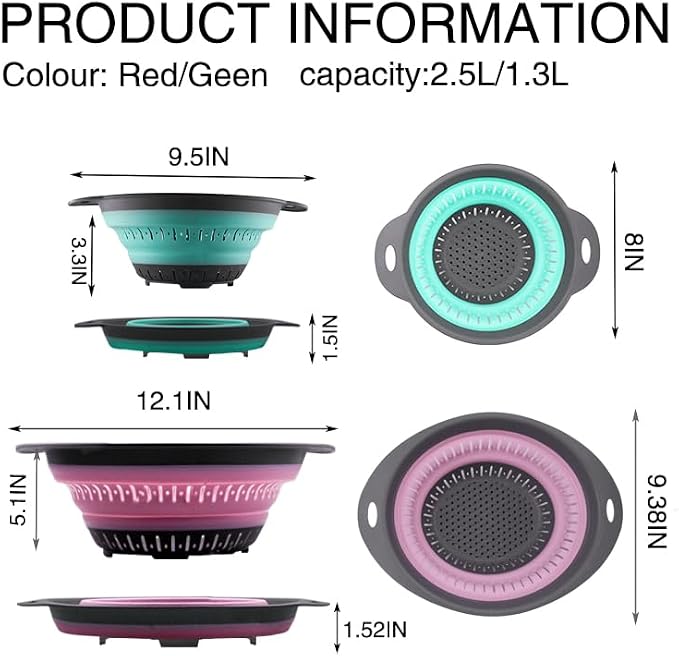 Collapsible Colander Set, Square Round Triangles Silicone Kitchen Strainer - Image 2