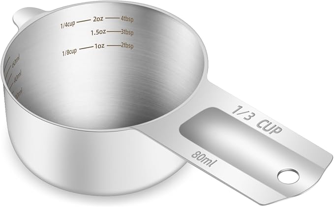 1PCS 1/3Cup Single Measuring Cup, Etched Inner Scale Stainless Steel Measure by BERYLER