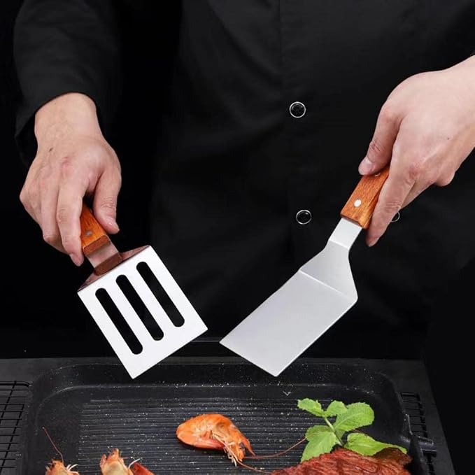 KLAQQED 2 PCS Metal Spatula for Cast Iron Skillet, Stainless Steel Grill - Image 3