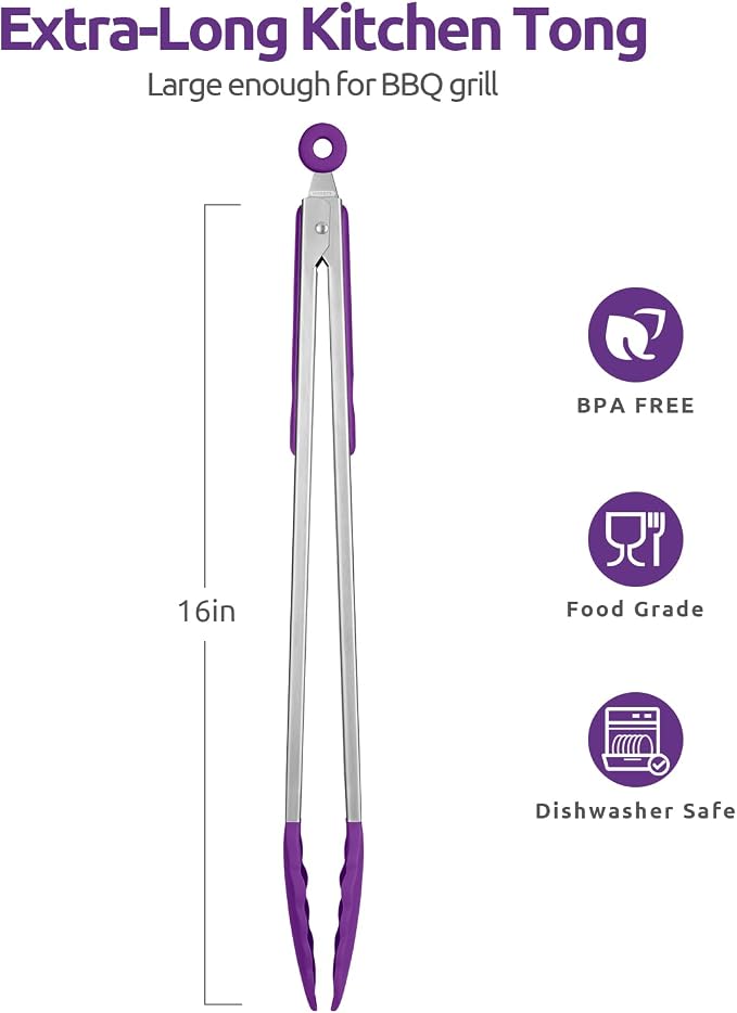 600ºF Heat Resistant Kitchen Tongs: U-Taste 16 inch Extra Long Large Silicone - Image 2