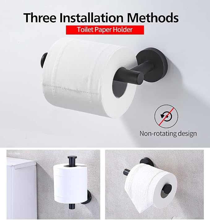 2pcs Matte Black Toilet Paper Holder and Towel Ring Set, Stainless Steel Hand - Image 3