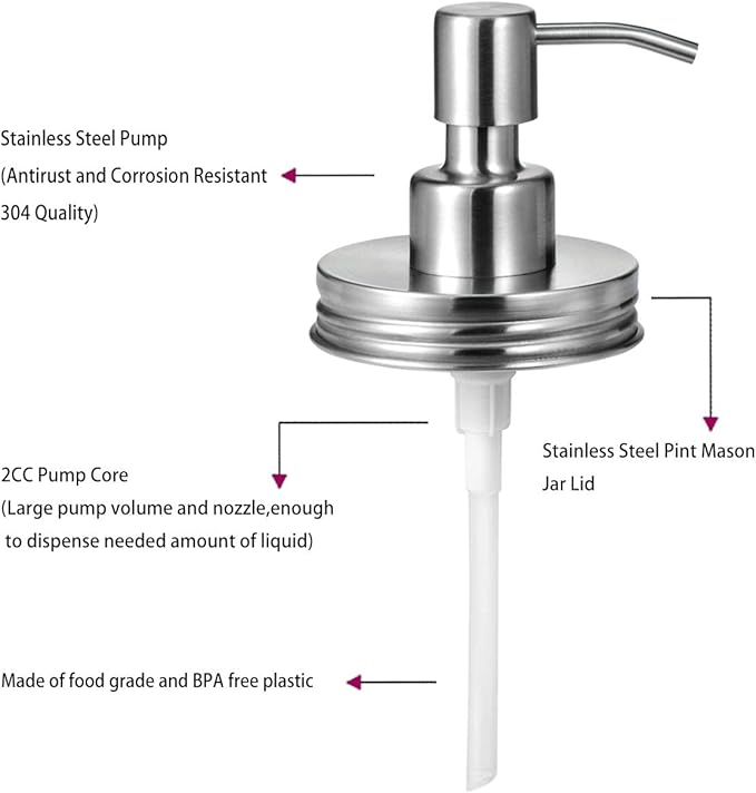Amolliar Mason Jar Liquid Soap Dispenser Lid, Rustproof Stainless Steel - Image 4
