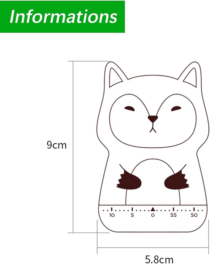 Cute Orange Fox Mechanical Kitchen Timer, 60-Minute Manual Wind Up Countdown - Image 2