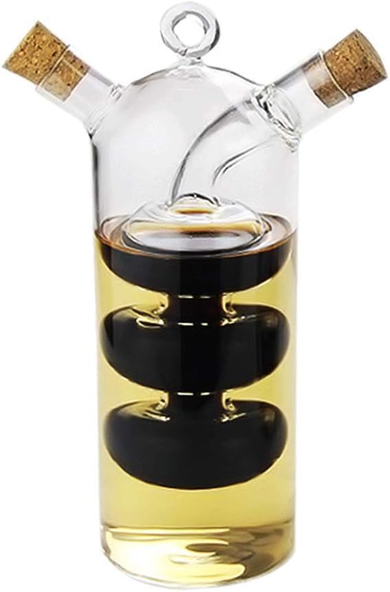 Olive Oil and Vinegar Dispenser Cruet Bottles, 2 in 1 Transparent Dual Glass by WINAKUI