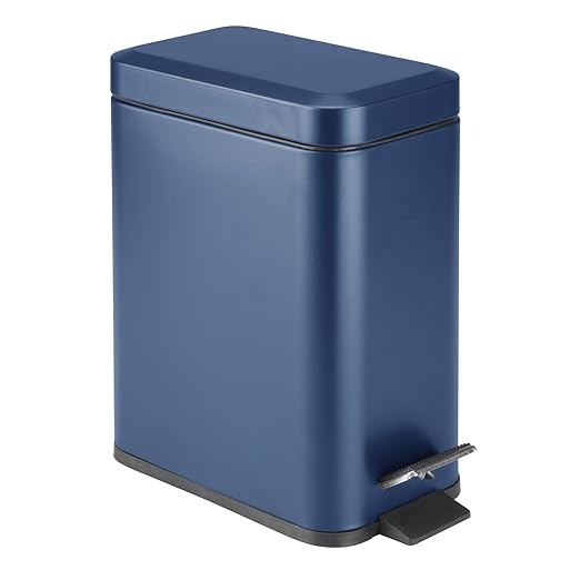 mDesign Small Modern 1.3 Gallon Rectangle Metal Lidded Step Trash Can, Compact by mDesign