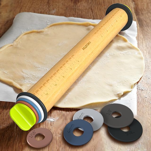 Rolling Pin with Adjustable Thickness Rings and Pastry Baking Mat Dough - Image 7