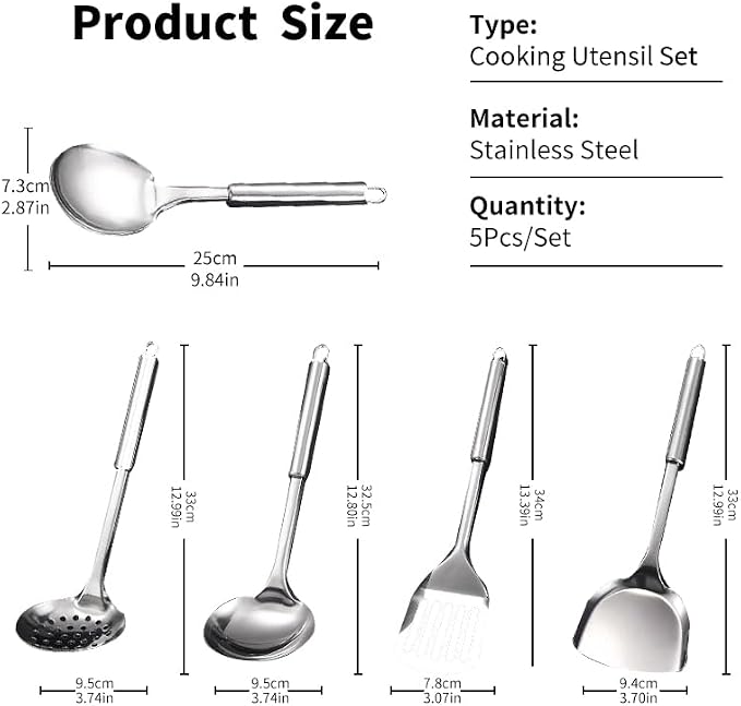 Stainless Steel Cooking Utensils Set, Wok Utensils Set Include Wok Ladle - Image 2