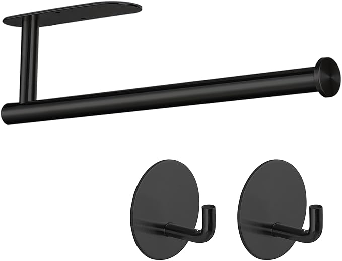 Paper Towel Holder with 2 Hooks-Under Cabinet Paper Towel Holder by Kinbery