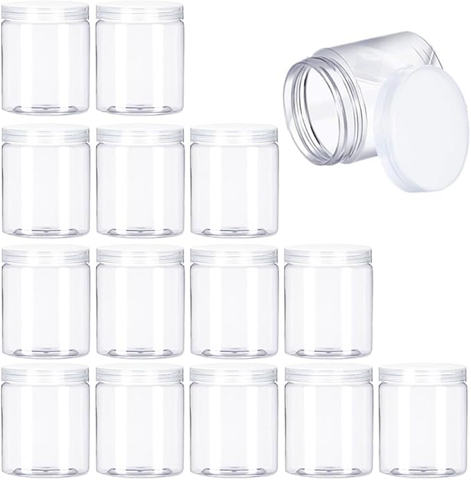 15 Pack 6oz Clear Plastic Jars Wide-mouth Storage Containers, Refillable Empty by Panxxsen
