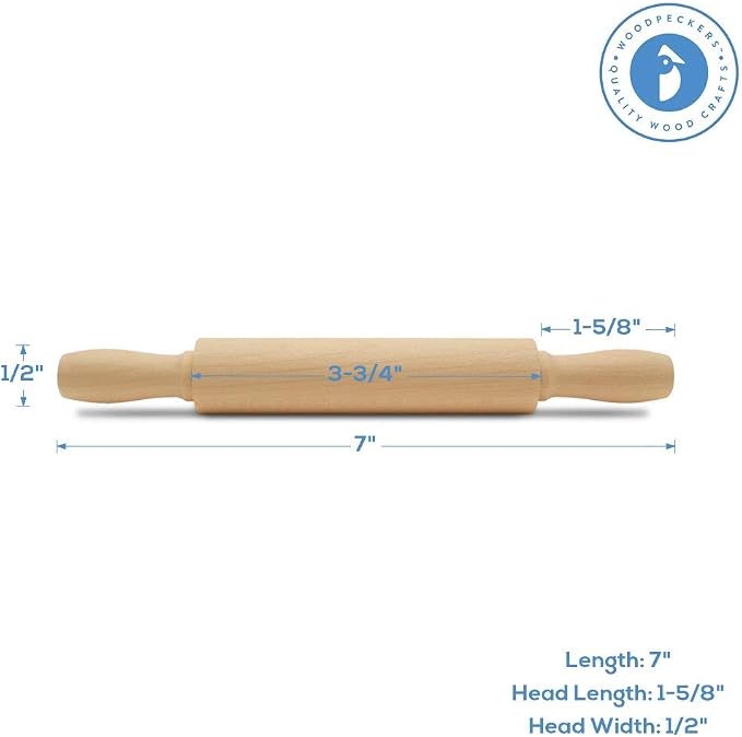 Wooden Mini Rolling Pin, 7 Inches Long, Baking in the Kitchen, Crafting by - Image 2