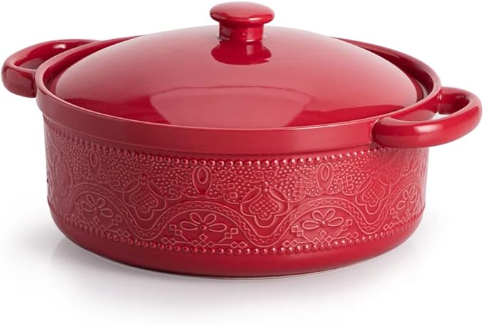 FUN ELEMENTS Casserole Dish, 2 Quart Lace Emboss Casserole Dish by IntoYourHouseOntoYourTable