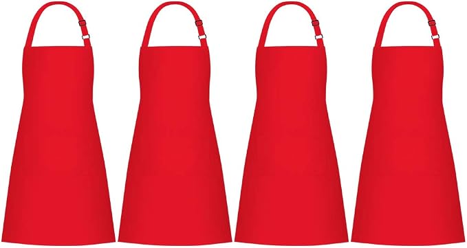 Jubatus 4 Pack Bib Aprons with 2 Pockets Cooking Chef Kitchen Apron by Jubatus