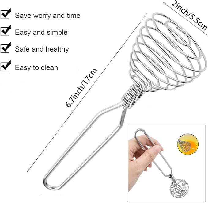 Stainless Steel Spring Coil Whisk Set 2 Pack, Wire Whip Egg Beater, Kitchen - Image 2