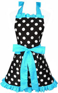 Hyzrz Cute Apron Retro Black Polka Dot Retro Ruffle Side Vintage Cooking Aprons by Hyzrz
