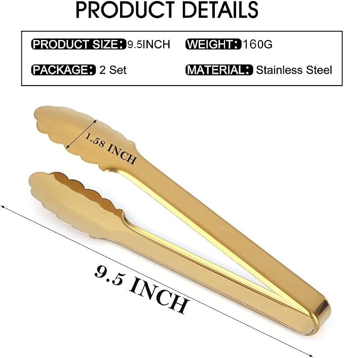 2 Pack Gold Serving Tongs Gold Serving Utensils Salad Tongs Buffet Tongs - Image 3