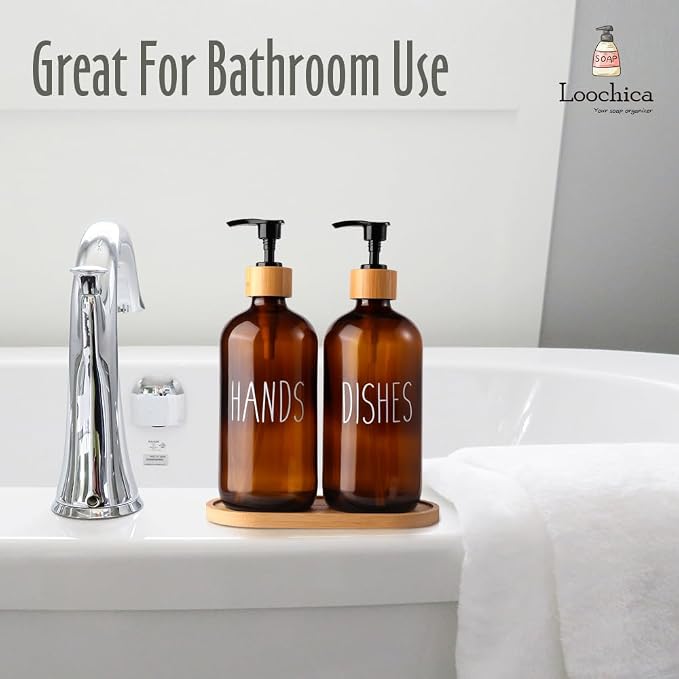 LOOCHICA Amber Glass Soap Dispenser Set - Image 8