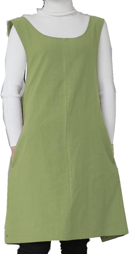 Cotton Linen Japanese Apron Halter Cross Back Bandage X Shape Aprons Two Pockets - Image 2