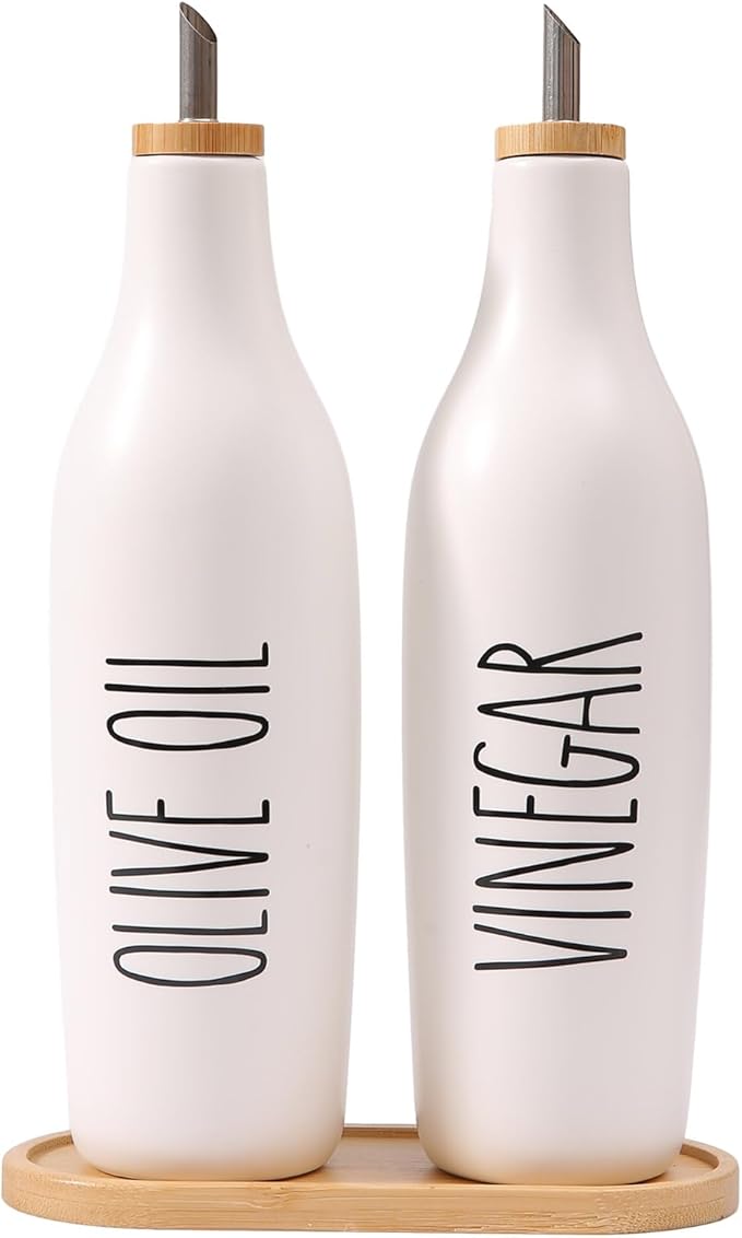 HOMCDALY Olive Oil and Vinegar Dispenser Set, 16oz Ceramic Oil Dispenser by HOME