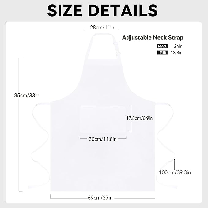 2 Packs White Apron, Adjustable Cooking Aprons, Waterdrop Resistant Kitchen - Image 4