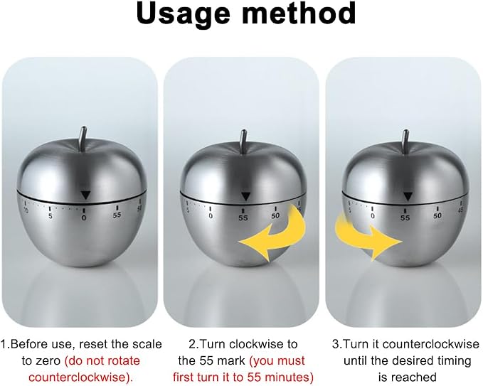 Mechanical Kitchen Timer 60 Minutes, Apple-Shaped Wind Up Timer, Manual Analog - Image 3
