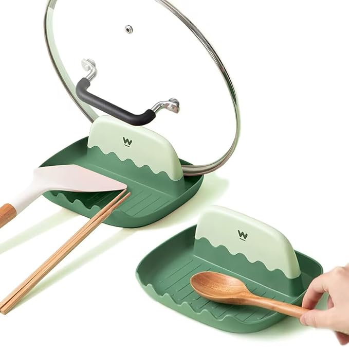 2 Pack Lid and Spoon Rest for Kitchen Counter, Cooking Ladle/Spatula/Spoon by IYOOH