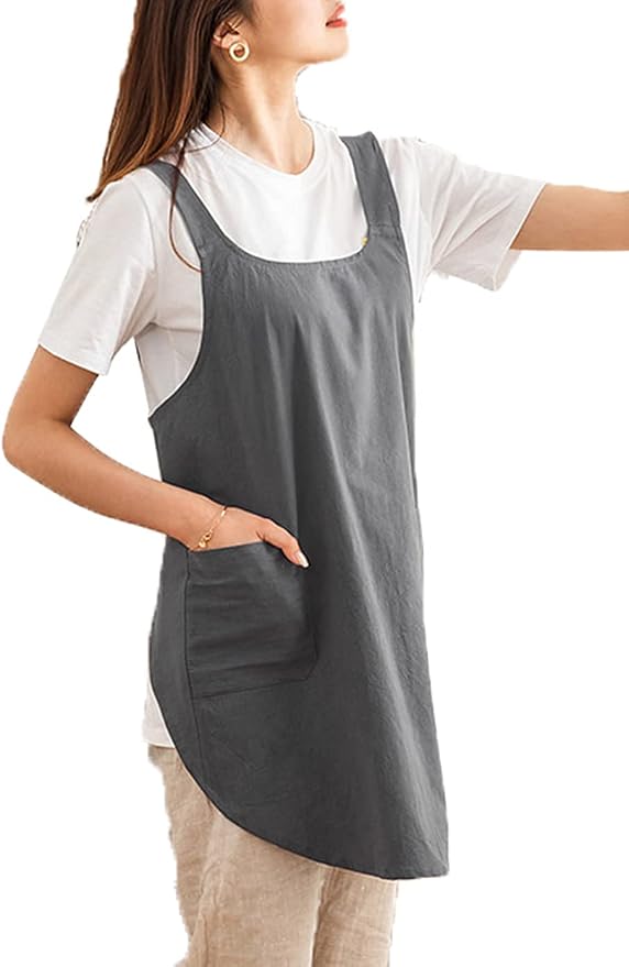 Cotton Cross Back Aprons Solid Color Cooking Kitchen Garden Smock - Image 2