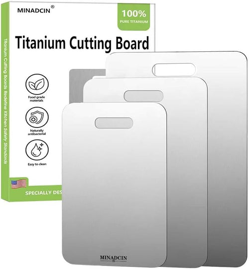 3-Pack Titanium Cutting Boards For Kitchen, 100% Pure Cut Titanium Cutting Board by MINADCIN