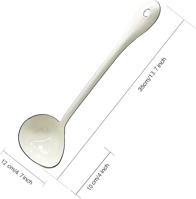 White Soup Ladle Spoons 13.7 Inch Big Serving Cooking Spoons Enamel Steel Stew - Image 2