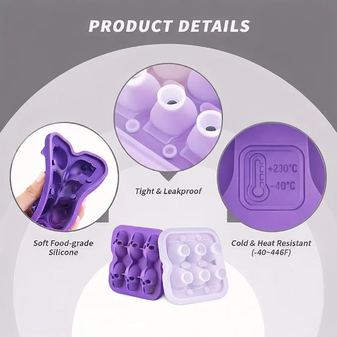 Skull Ice Cube Mold, 6-Cavity Silicone Ice Tray - Image 2