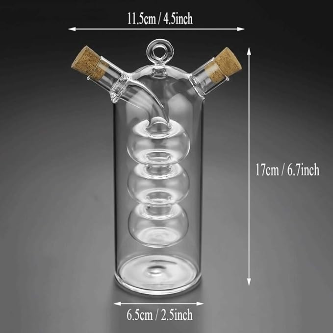 Olive Oil and Vinegar Dispenser Cruet Bottles, 2 in 1 Transparent Dual Glass - Image 3