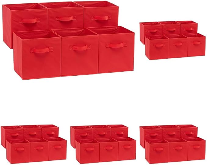 Amazon Basics Cube Organizer Storage Bins Handles, Collapsible Fabric, by AmazonBasics