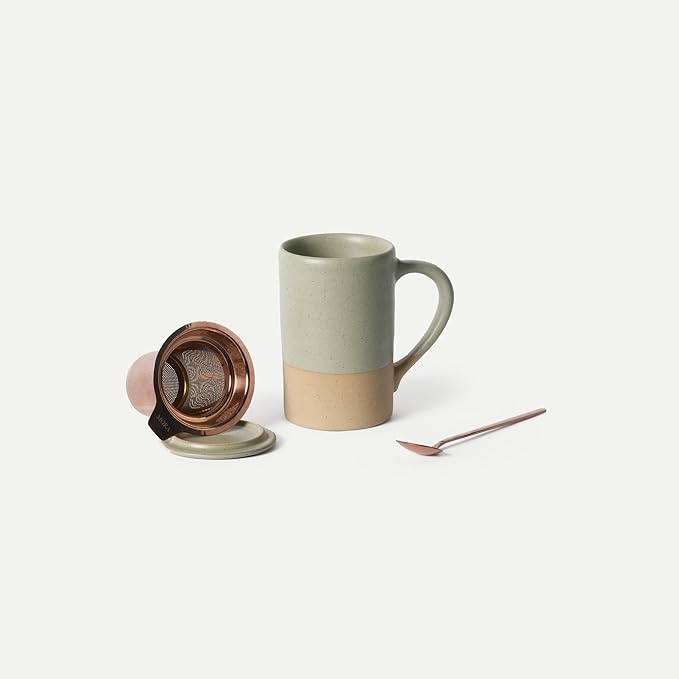 MORA Ceramics Tea Cup with Loose Leaf Infuser, Spoon and Lid, 12 oz, Microwave by MORA