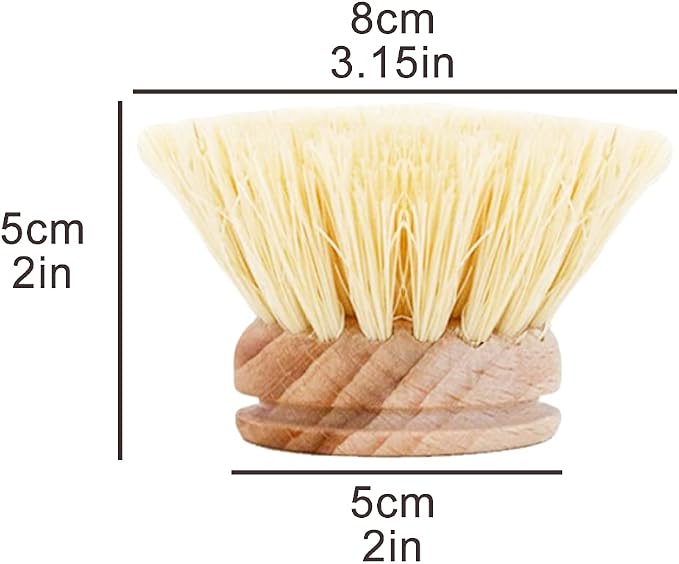 AMERWASH PLUS Classic Dish Brush Replacement Head 3 Packs, Natural Bristle - Image 5